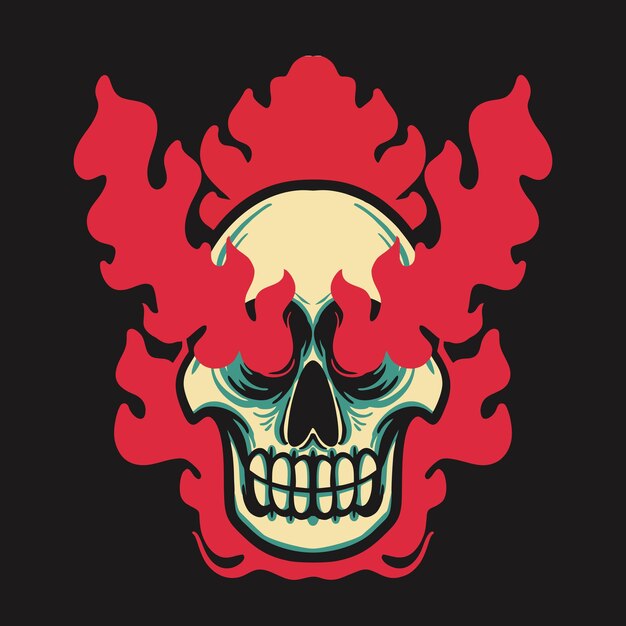 Burning skull fire retro vector illustration