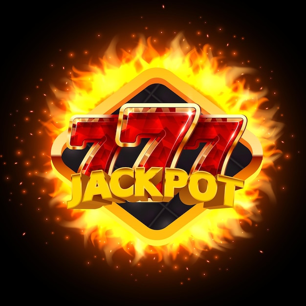 Burning slot machine wins wins the jackpot Fire casino concept Hot 777