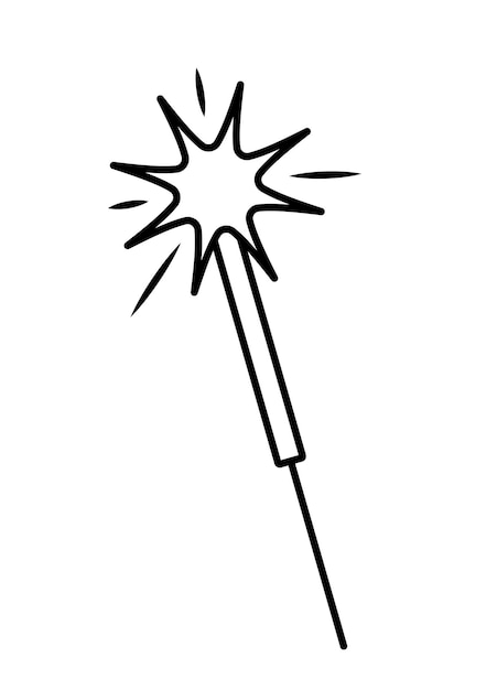 Burning sparkler. Christmas or New year decor element in doodle line style.