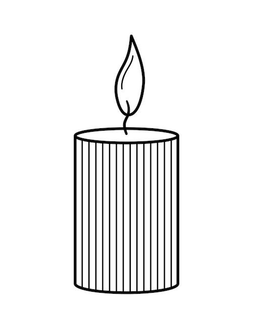 Burning striped candle in doodle sketch style.