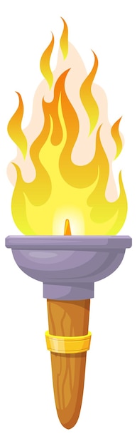 Burning torch Cartoon retro fire flame icon isolated on white background