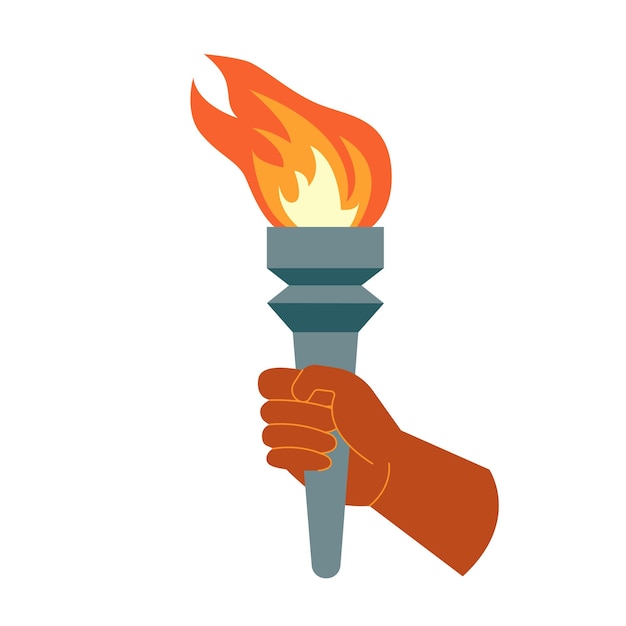 Вектор Горящий факел с пламенем в руке символы олимпийских игр эстафета победа в соревновании