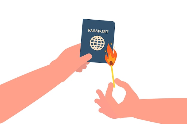 Burns passport protest government action Vector illustration