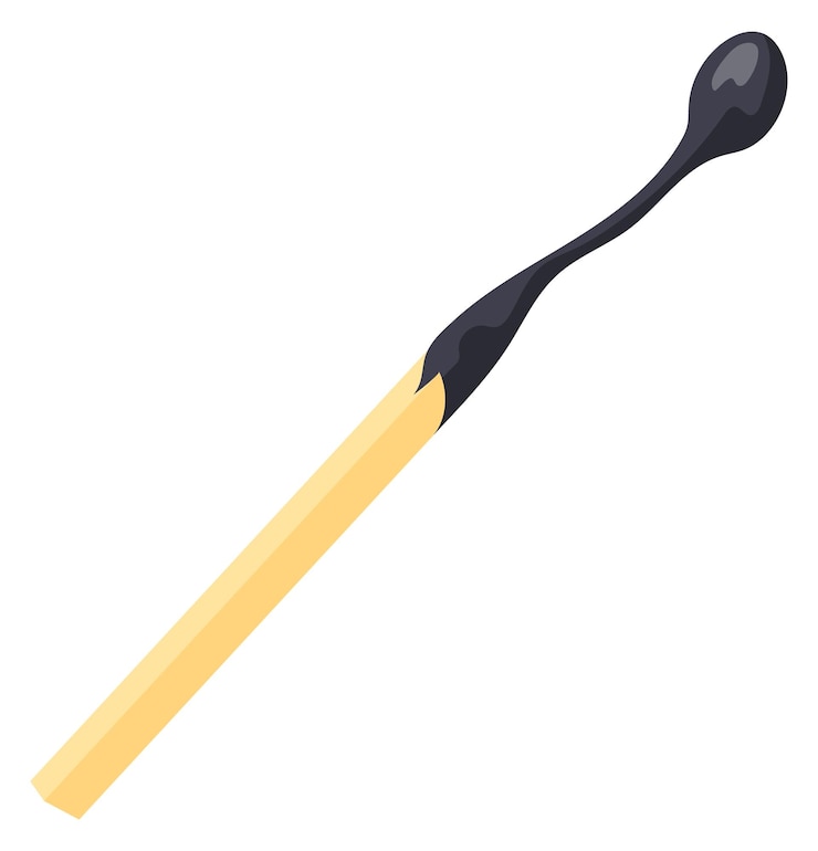 Vector burnt match icon black wooden fire stick