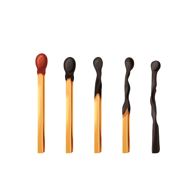 Premium Vector Burnt match stick with fire set of matchsticks with