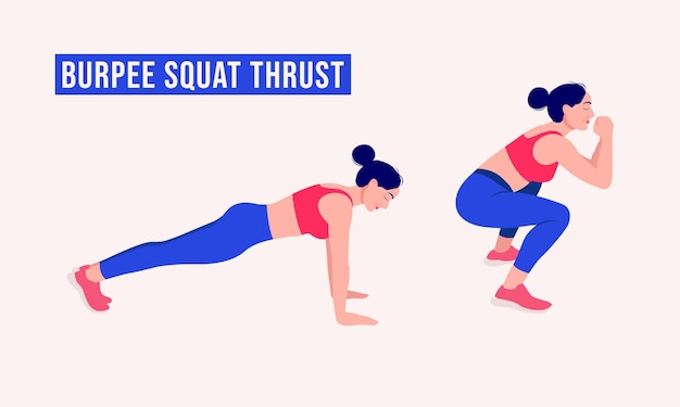 Burpee Squat Thrust oefening Vrouw workout fitness aerobic en oefeningen