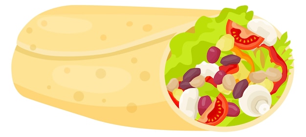 Vector burrito cartoon icon tasty mexican fast food