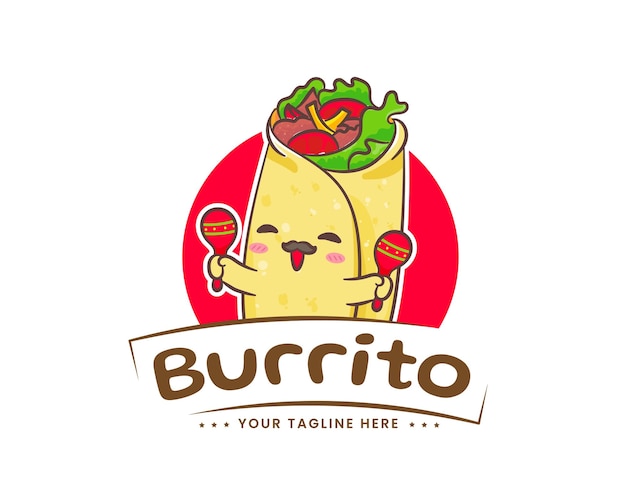 Burrito cartoon logo. Mexican traditional food