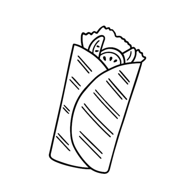 Vector burrito doodle mexican food in sketch style