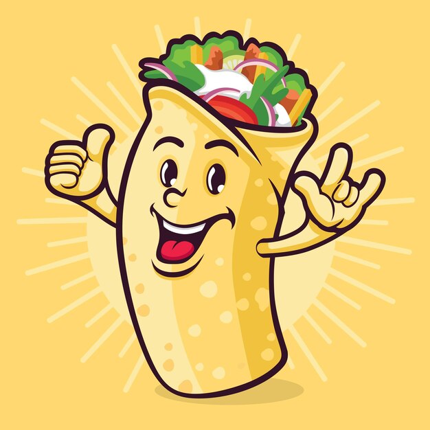 Vettore burrito mascot vector design con smile face e thumb up hands