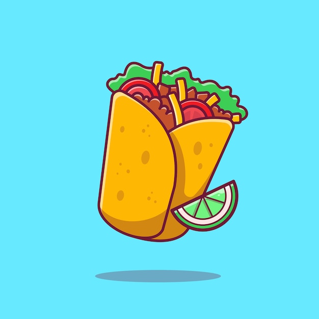 Burrito Met Citroen Cartoon Pictogram Illustratie. Mexico Food Icon Concept geïsoleerd. Platte cartoon stijl