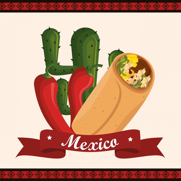 Burrito icone tradizionali messicane
