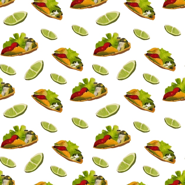 Burrito seamless pattern drawing. Traditional mexican food vector with limes. Hand drawn fast food.