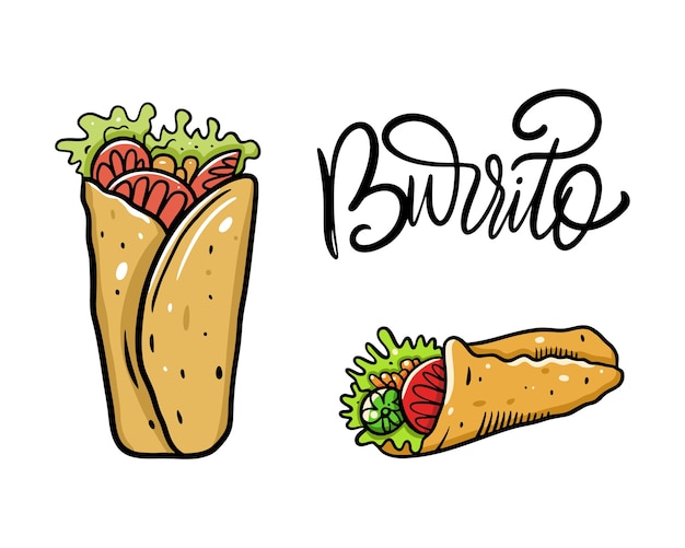 Burrito set. Cartoon . Isolated on white background. Design for poster, banner, print and web.