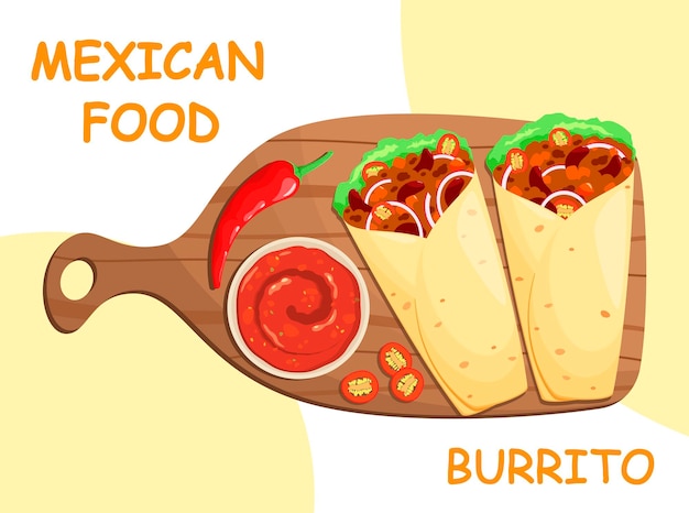 Burrito with salsa sauce. mexican food.