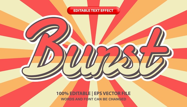 Всплеск редактируемого шаблона текстового эффекта, жирный текст в винтажном стиле поп-арт комиксов sunbrust