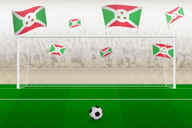 Burundi football team fans with flags of Burundi cheering on stadium penalty kick concept in a soccer match