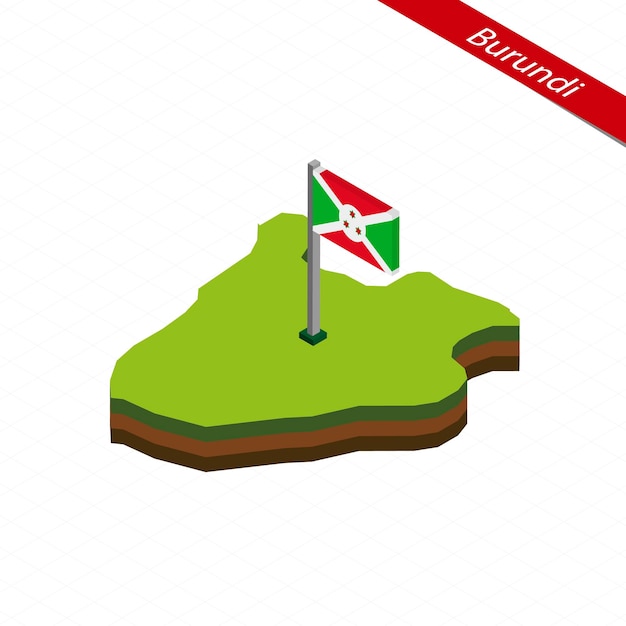 Изометрическая карта Бурунди и векторная иллюстрация флага