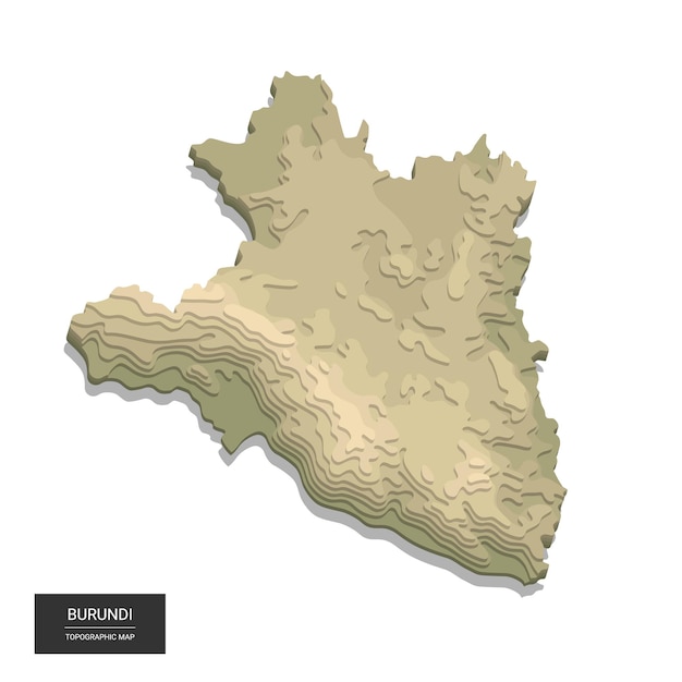 Mappa del burundi - mappa topografica digitale ad alta quota. illustrazione. rilievo colorato, terreno accidentato. cartografia e topologia.