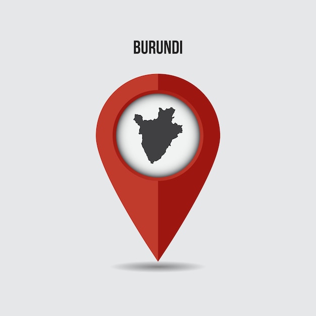 Mappa del burundi sul segnaposto. puntatore 3d con mappa isolata su uno sfondo.