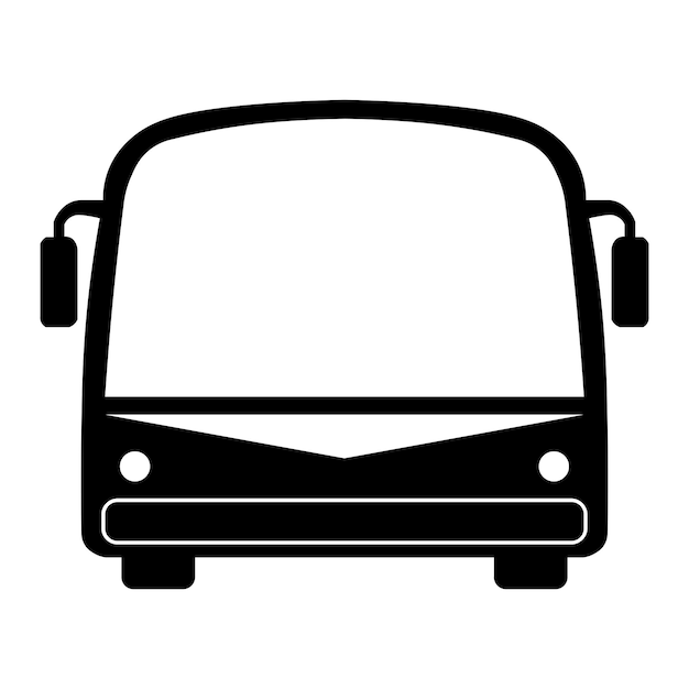 Iconica di autobus nera su sfondo bianco