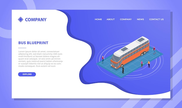 Bus blueprint concept for website template or landing homepage with isometric style vector illustration