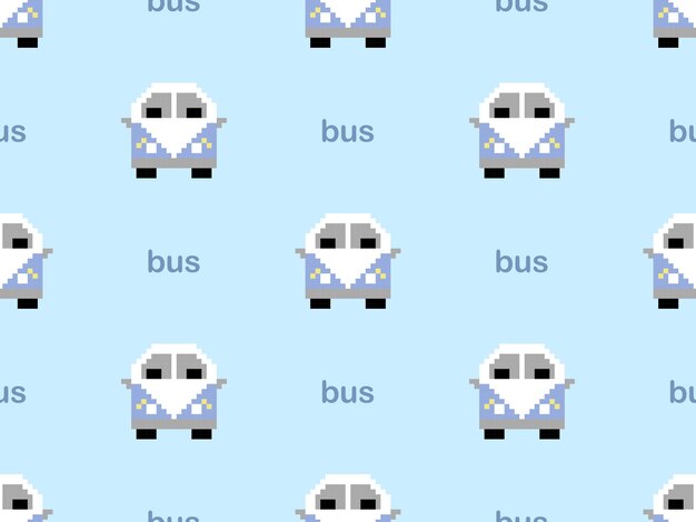 Vector bus cartoon character seamless pattern on blue background pixel stylex9