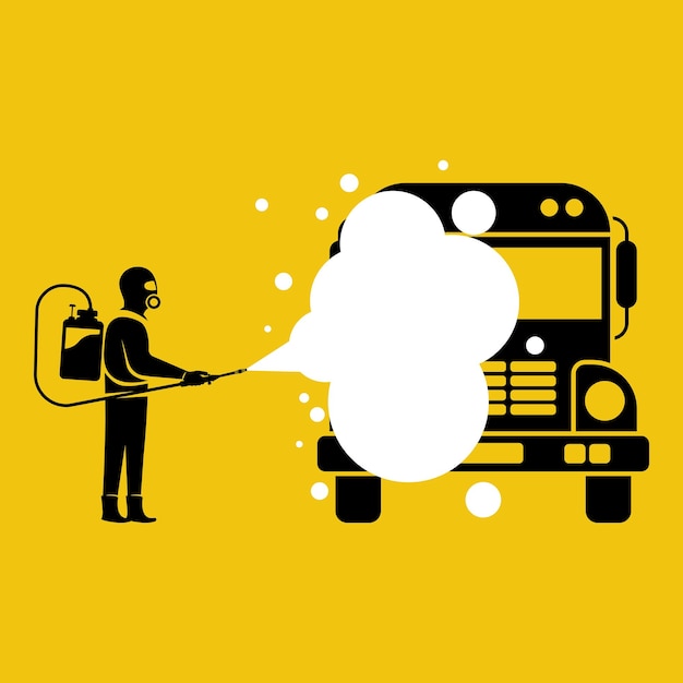 Bus disinfection black silhouette Cleaning and washing