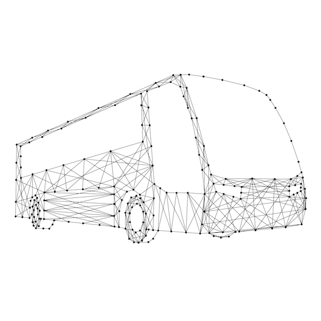 Вектор Автобус от абстрактных футуристических полигональных черных линий и точек.