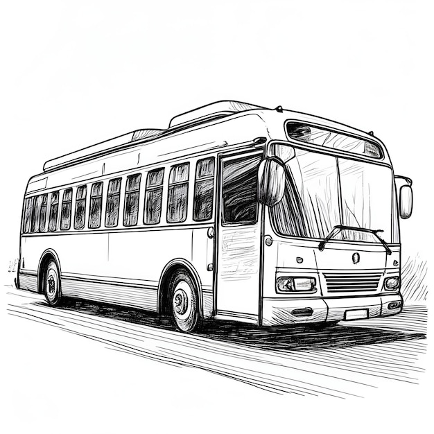 Bus ink sketch drawing black and white engraving style vector illustration