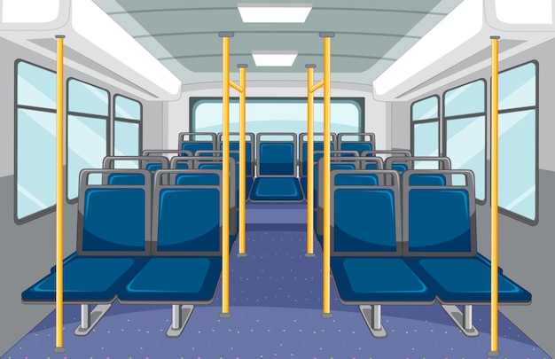 Vector bus interior with empty blue seats