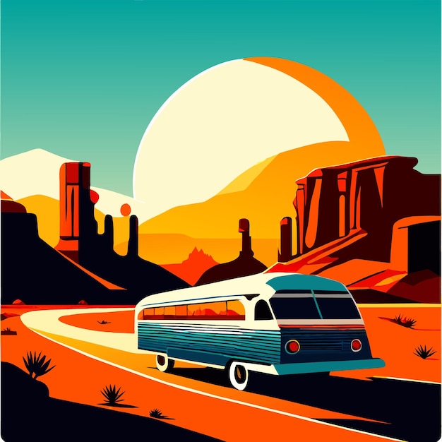 Vector the bus rides in the desert