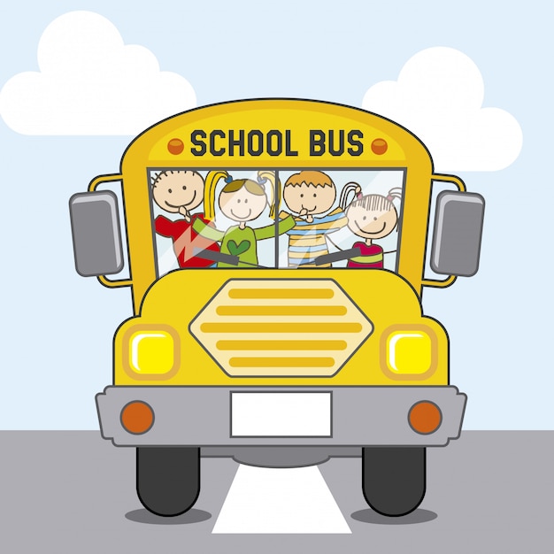 Bus school over hemel achtergrond vectorillustratie