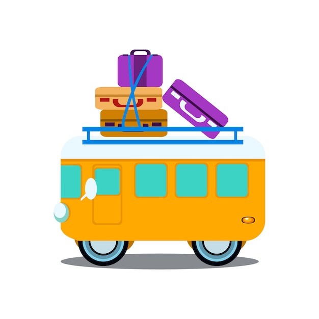 Bus Side View With Heap Of Luggage, Flat Vector Illustration