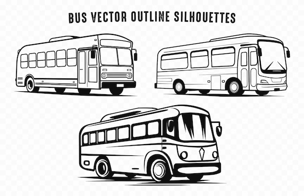 Bus Silhouette outline vector Set Vehicles icon black silhouettes