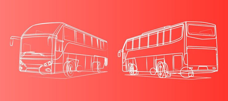 Vector bus sketch on red background