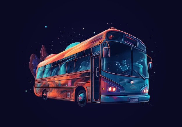 Автобус в космосе в футуристической цветовой палитре Космические путешествия космическое такси Векторная иллюстрация EPS 10
