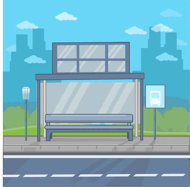 Vector bus stop in the city flat design