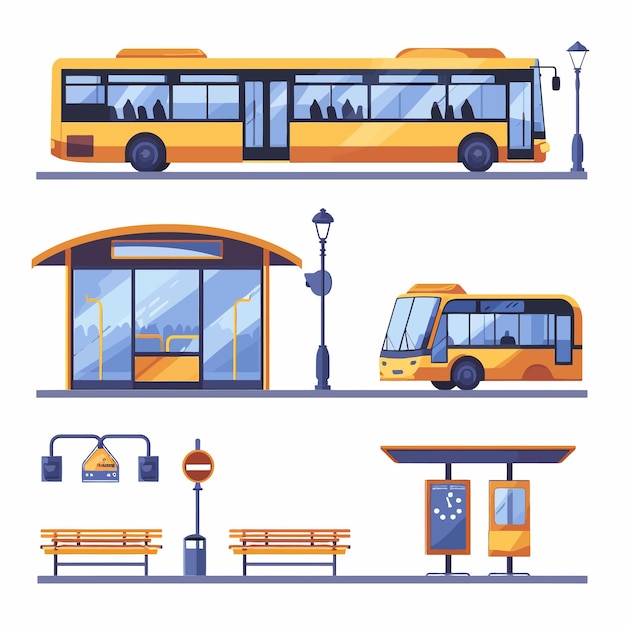 Bus_Stop_Flat_Set_Vector_Illustration