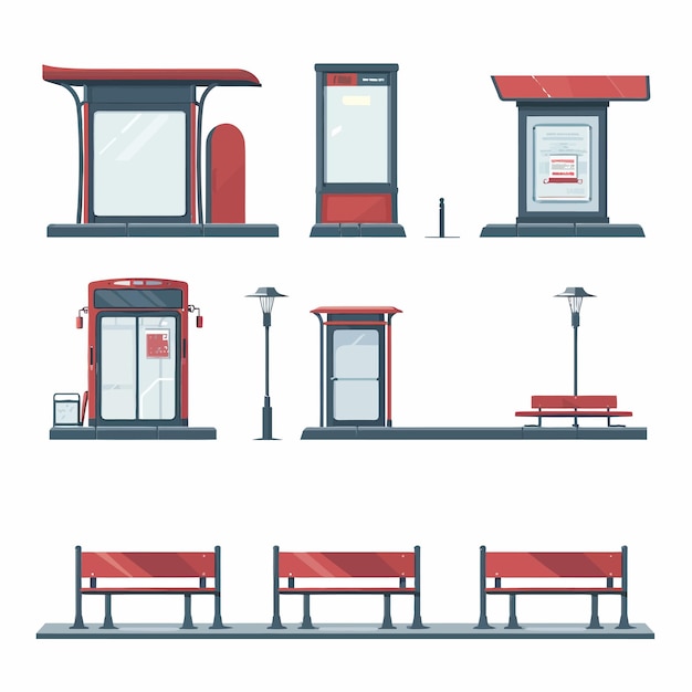 ベクトル bus_stop_flat_set_vector_illustration (バス・ストップ・フラット・セット・ベクトル・イラストレーション)