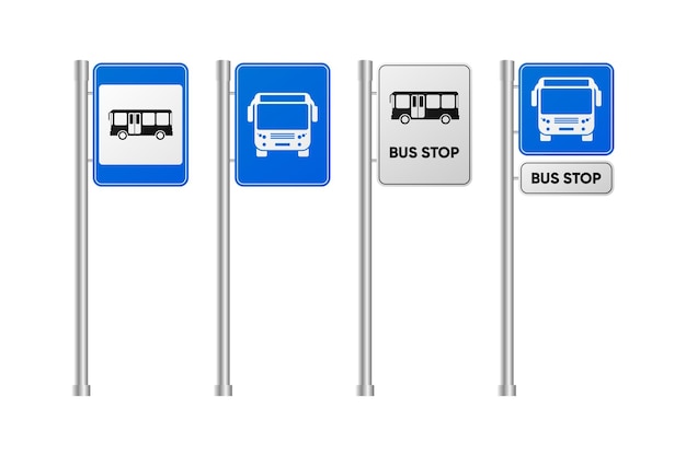 バス停の道路標識コレクション フラットデザイン ベクトルイラスト バス停道路標識のコレクション フルデザイン ベクトルのイラスト