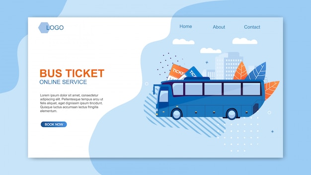 Vector bus ticket online service web design flat cartoon.