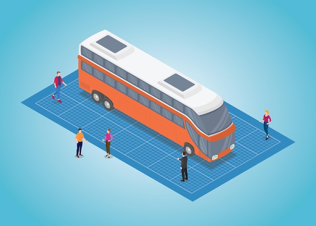 Vector bus transportation development blueprint with modern isometric style