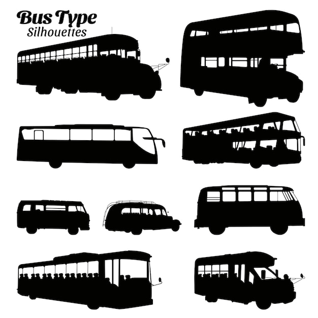 Vector bus type silhouette vector illustration set