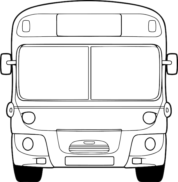 Vector bus vector illustration black and white outline bus coloring book or page for children