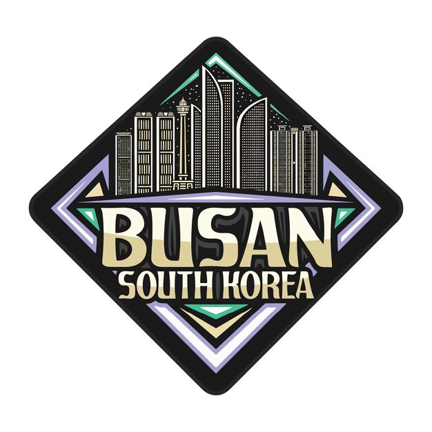 Vector busan skyline landmark flag sticker emblem badge travel souvenir illustration
