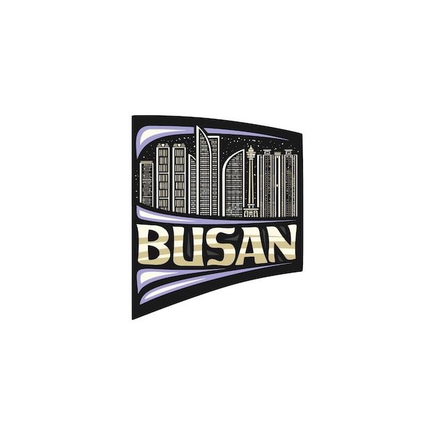 Busan Skyline Landmark Vlag Sticker Embleem Badge Reizen Souvenir Illustratie