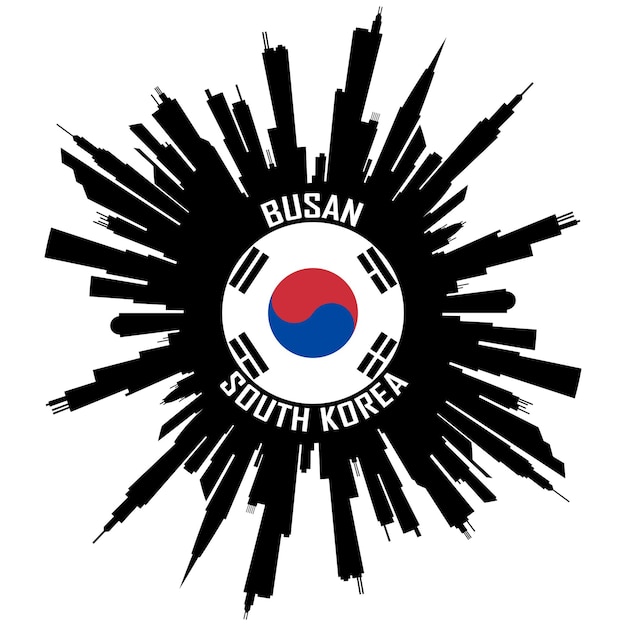 釜山スカイライン シルエット韓国旗旅行お土産ステッカー ベクトル イラスト
