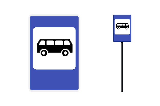 Bushalte poststation platte ontwerp blauwe teken set geïsoleerde vectorillustratie op witte achtergrond