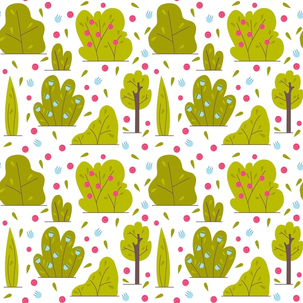 Vector bushes and trees with flowers floral design for patterns flat vector illustration